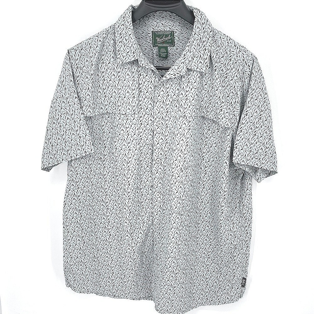 Woolrich Mens 2XL Button Up Shirt Short‎ Sleeve Outdoor Feather Print